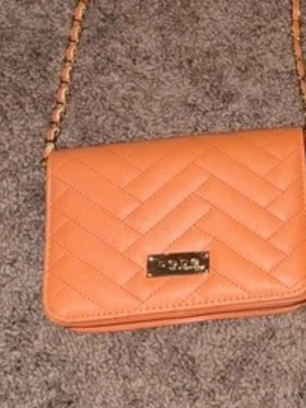 bebe Quilted Orange Crossbody Bag with Gold Chain